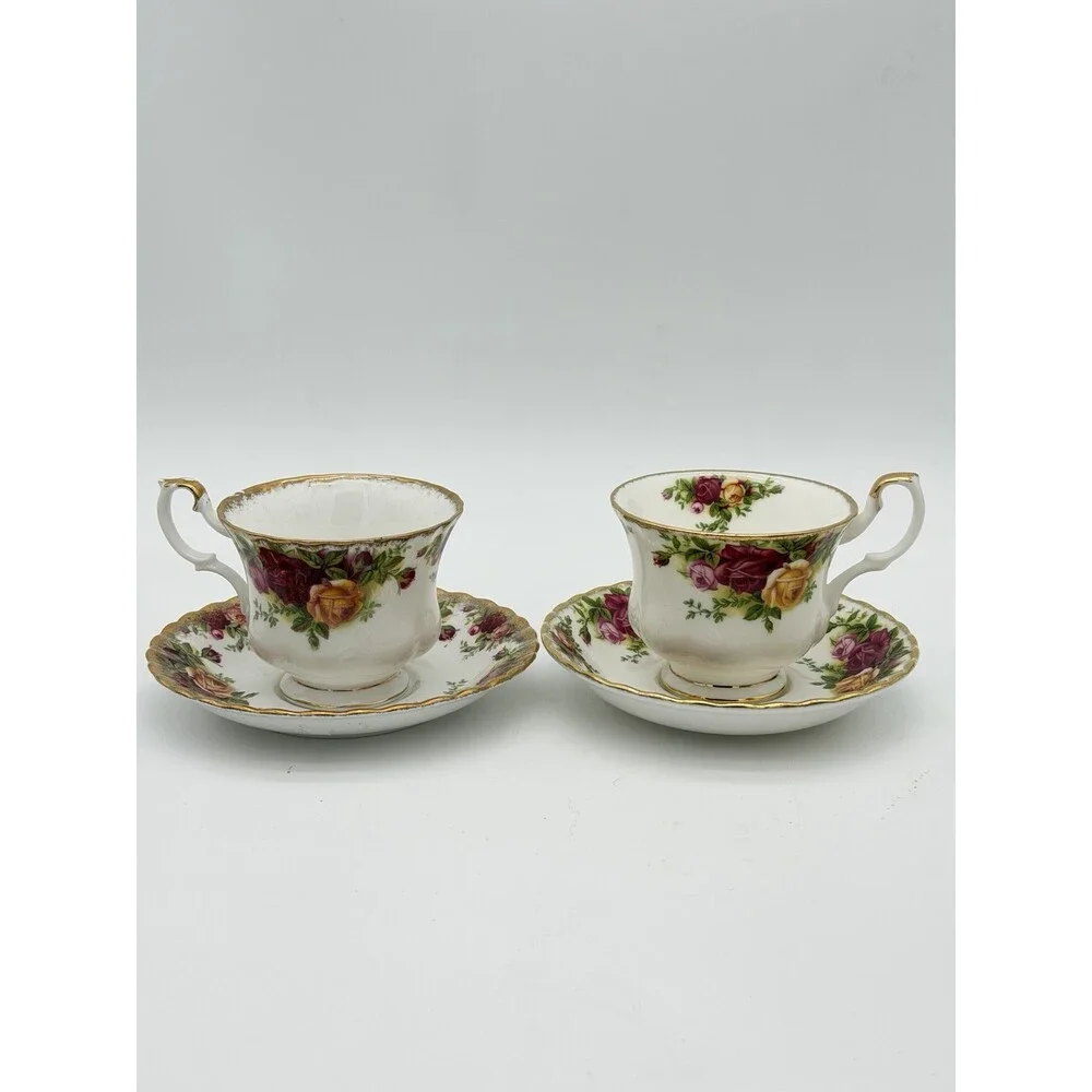 Royal Albert Old Country Roses Bone China Tea Cup & Saucer Set England 4 PCs